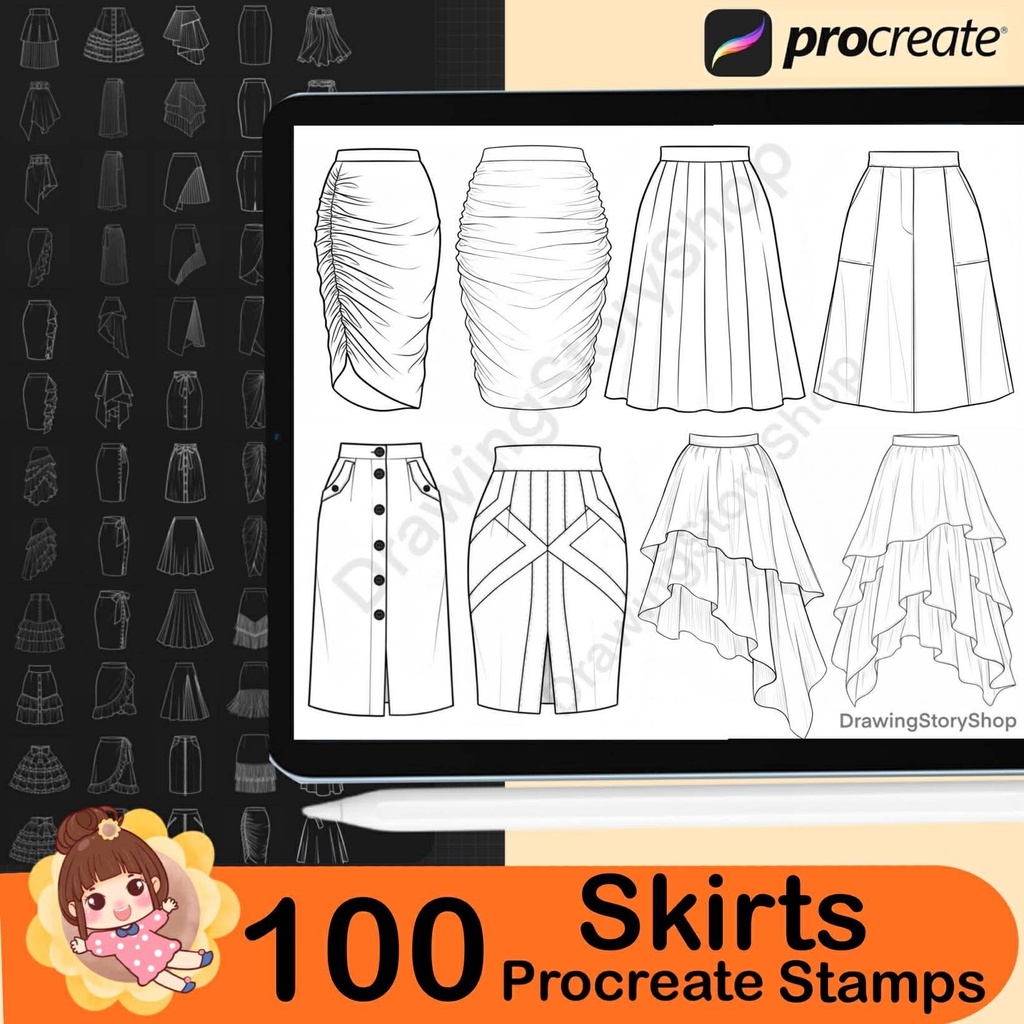 100 Procreate Skirts Stamp Brushes | Procreate Clothes Stamp Brushes | Procreate Dress Stamp Brush | Procreate Fashion Stamp Brush