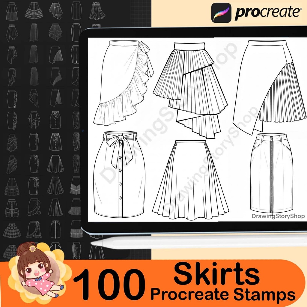 100 Procreate Skirts Stamp Brushes | Procreate Clothes Stamp Brushes | Procreate Dress Stamp Brush | Procreate Fashion Stamp Brush