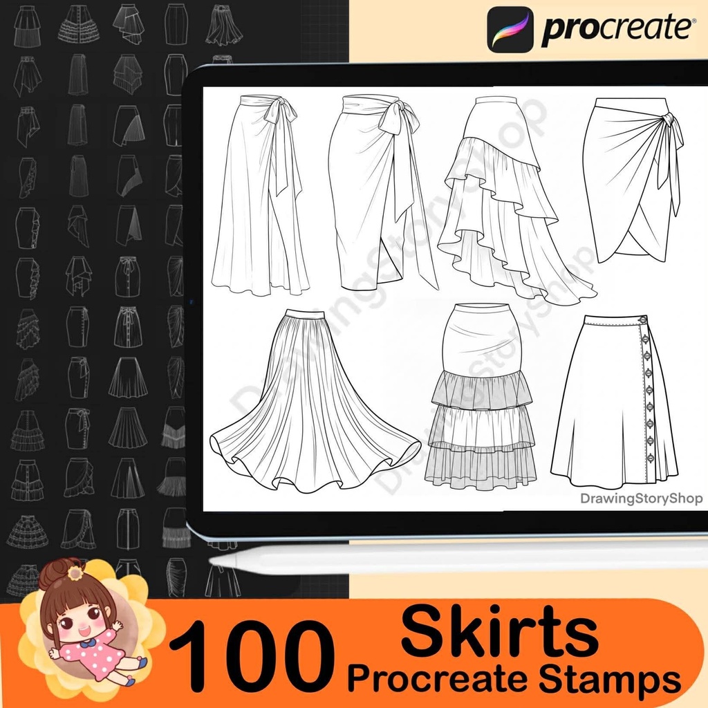 100 Procreate Skirts Stamp Brushes | Procreate Clothes Stamp Brushes | Procreate Dress Stamp Brush | Procreate Fashion Stamp Brush