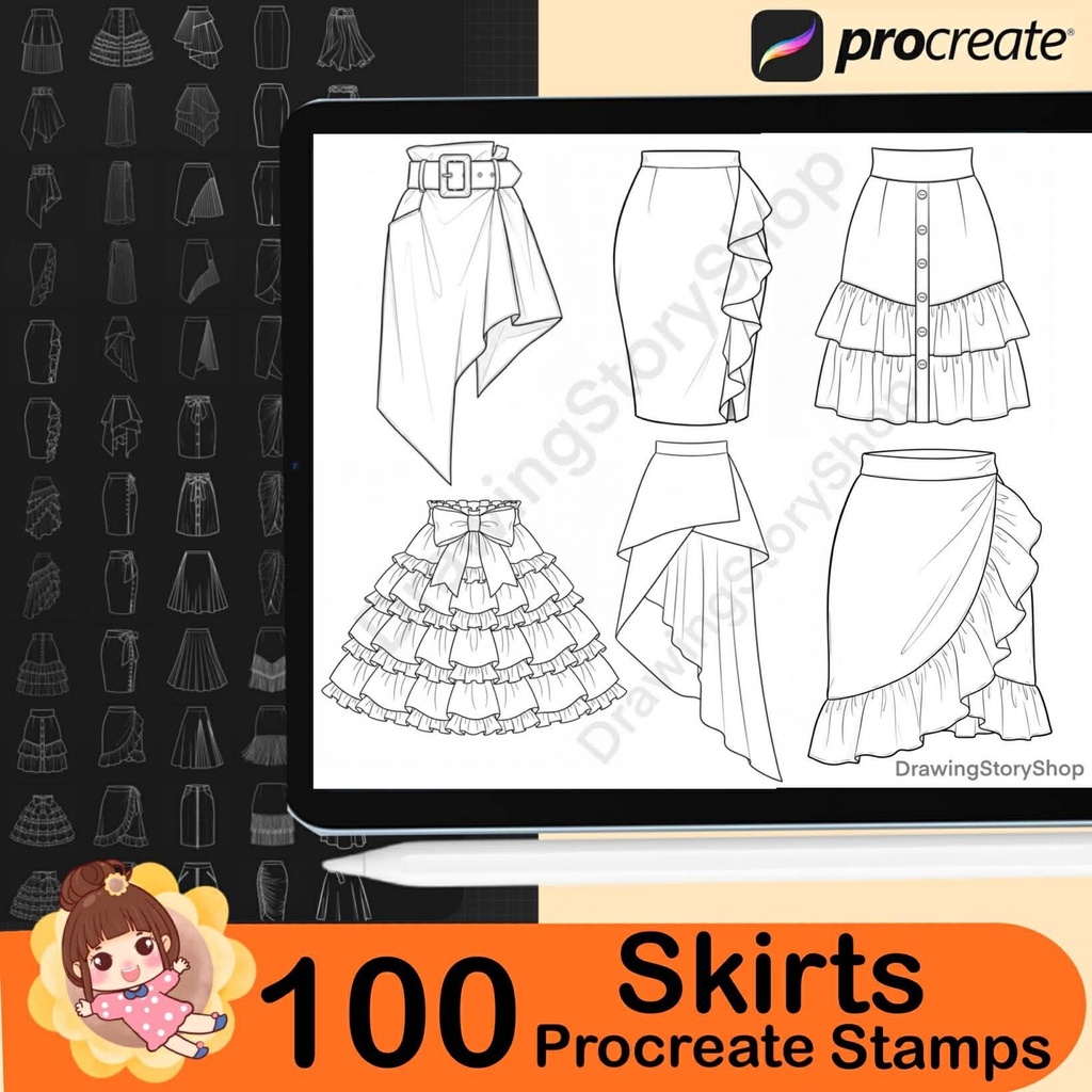 100 Procreate Skirts Stamp Brushes | Procreate Clothes Stamp Brushes | Procreate Dress Stamp Brush | Procreate Fashion Stamp Brush