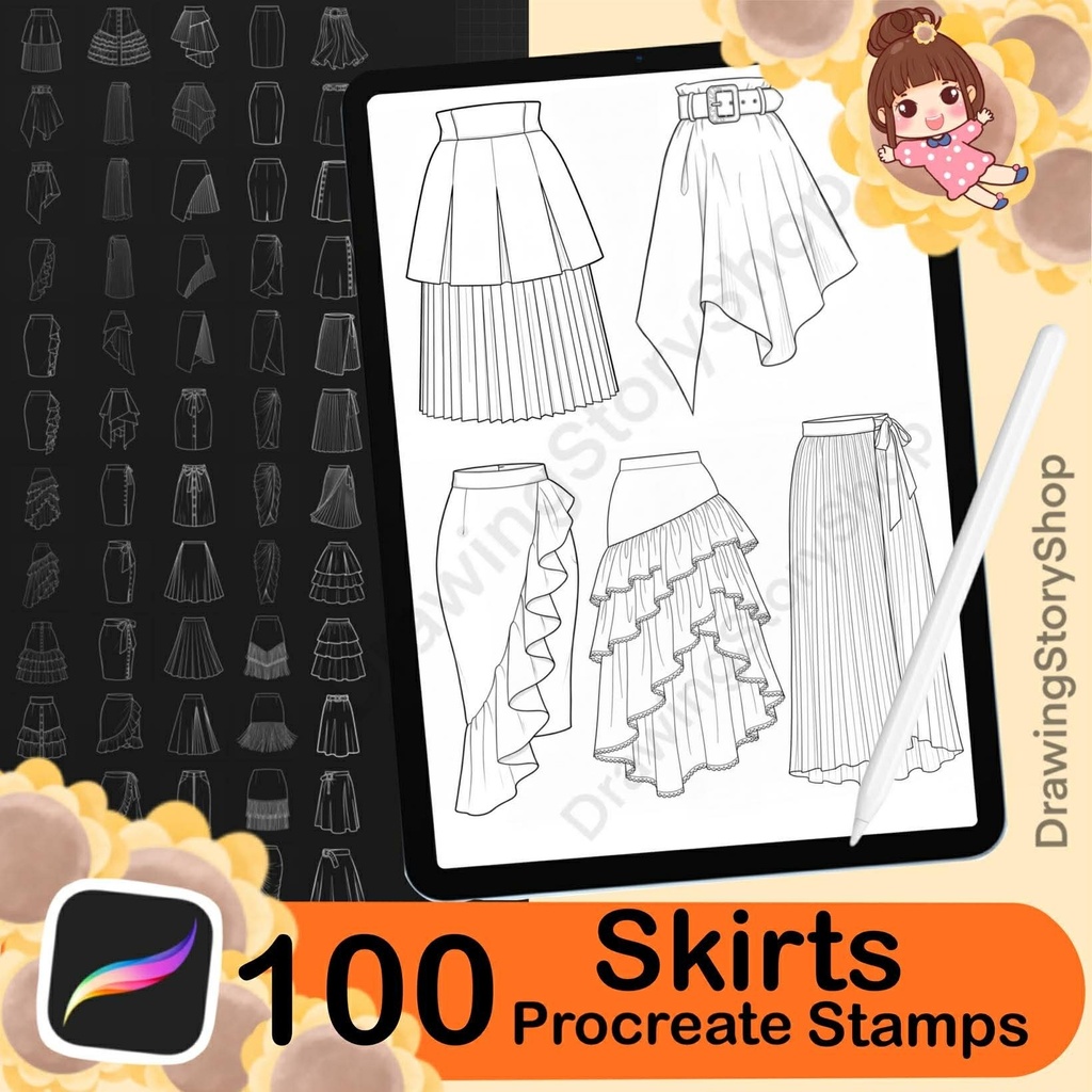100 Procreate Skirts Stamp Brushes | Procreate Clothes Stamp Brushes | Procreate Dress Stamp Brush | Procreate Fashion Stamp Brush