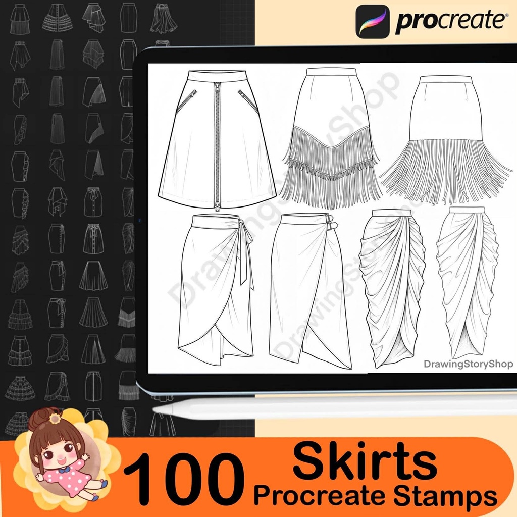 100 Procreate Skirts Stamp Brushes | Procreate Clothes Stamp Brushes | Procreate Dress Stamp Brush | Procreate Fashion Stamp Brush