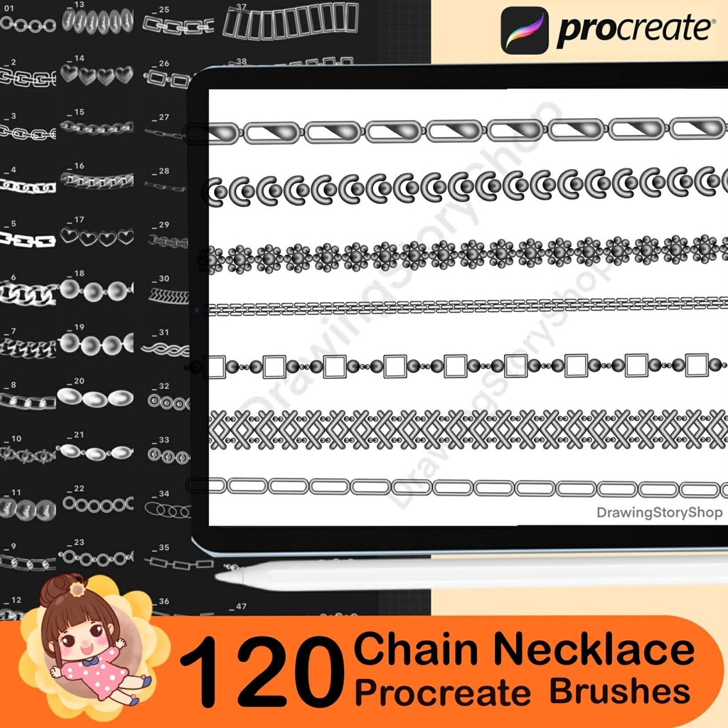 120 Procreate Chain and Necklace Brushes | Realistic Jewelry Line Art | Digital Download