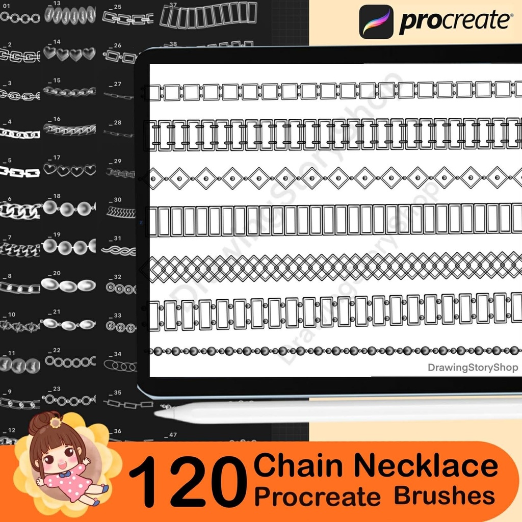 120 Procreate Chain and Necklace Brushes | Realistic Jewelry Line Art | Digital Download