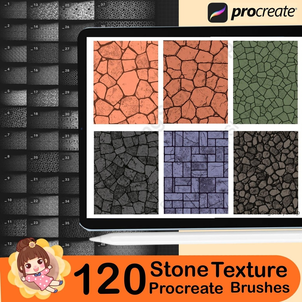 120 Procreate Stone Textures | Stone Procreate Texture Seamless Brushes | Interior Procreate Stone Wall | Exterior Procreate Stone Paving