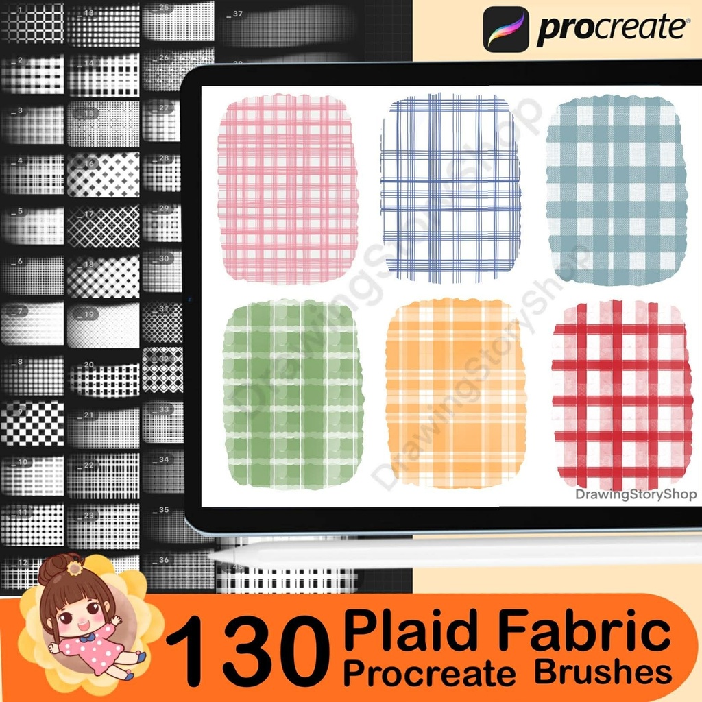 130 Plaid Fabric PROCREATE Brush | Drawing Brush Set | PROCREATE brush set | Illustration | Fabric Texture