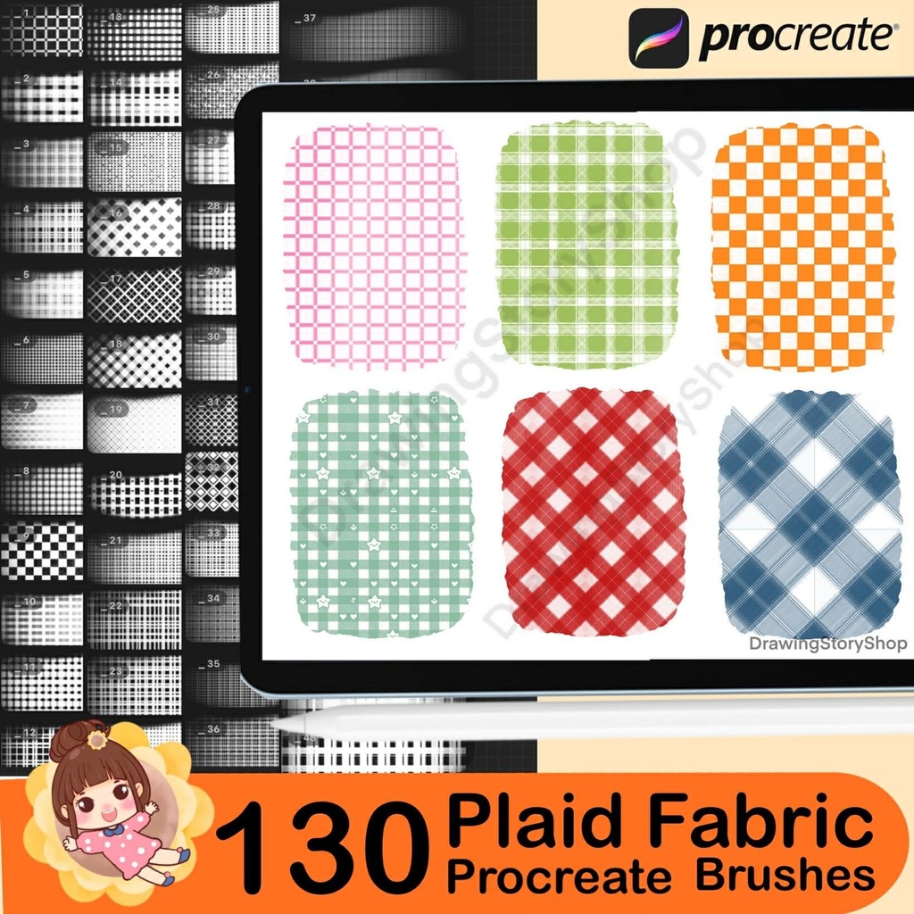 130 Plaid Fabric PROCREATE Brush | Drawing Brush Set | PROCREATE brush set | Illustration | Fabric Texture