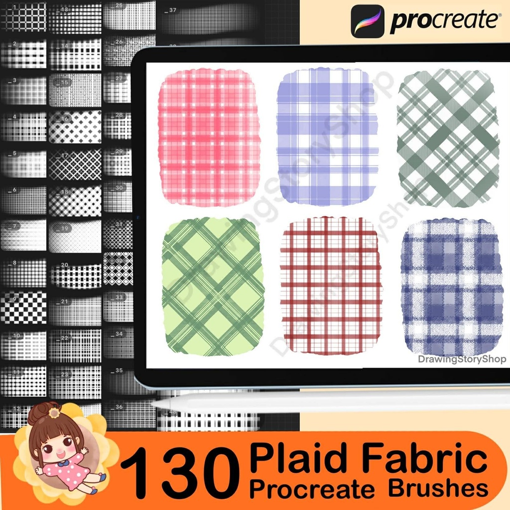 130 Plaid Fabric PROCREATE Brush | Drawing Brush Set | PROCREATE brush set | Illustration | Fabric Texture