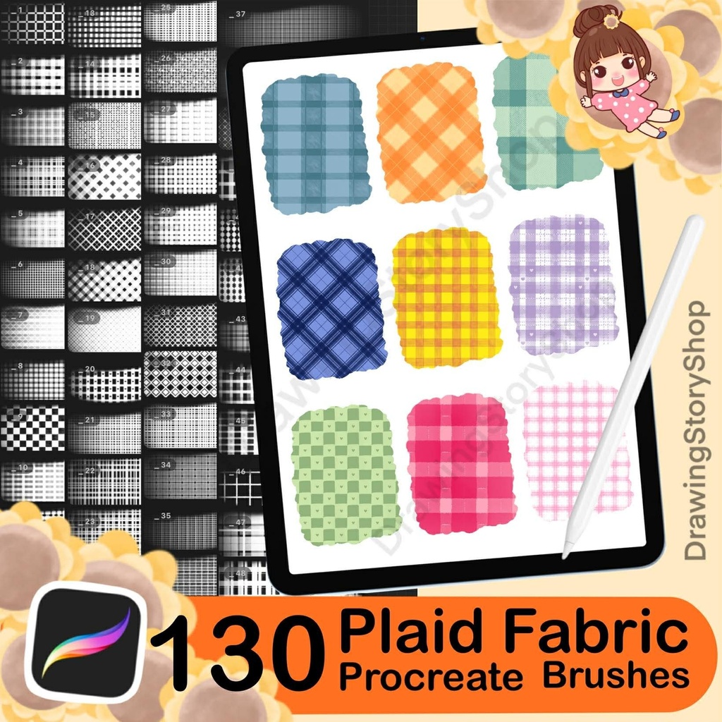 130 Plaid Fabric PROCREATE Brush | Drawing Brush Set | PROCREATE brush set | Illustration | Fabric Texture