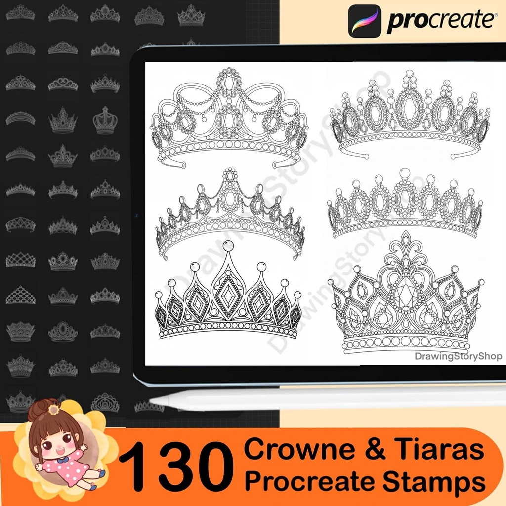 130 Procreate Crowns Stamps | luxurious Crowns Procreate Brushes | Tiara Procreate Brushes | Jewelry Procreate | Fashion Procreate