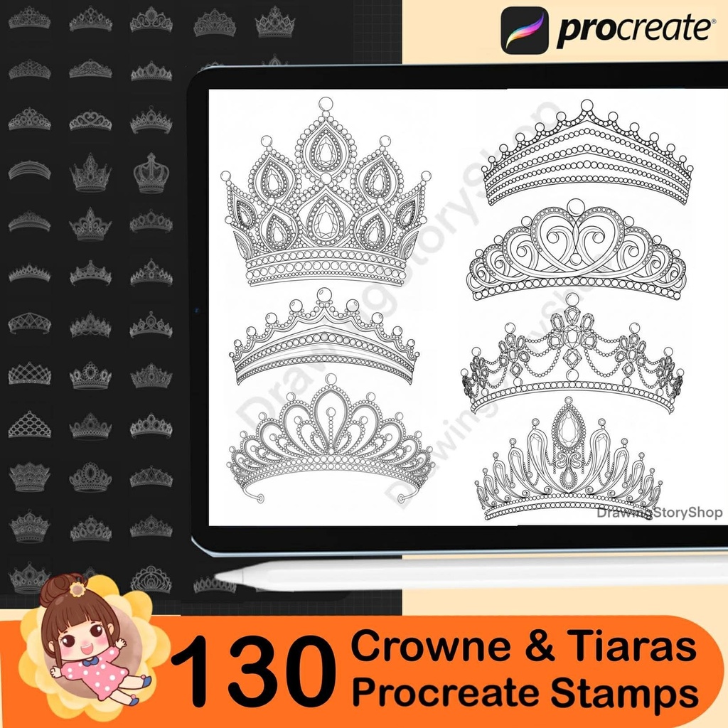 130 Procreate Crowns Stamps | luxurious Crowns Procreate Brushes | Tiara Procreate Brushes | Jewelry Procreate | Fashion Procreate