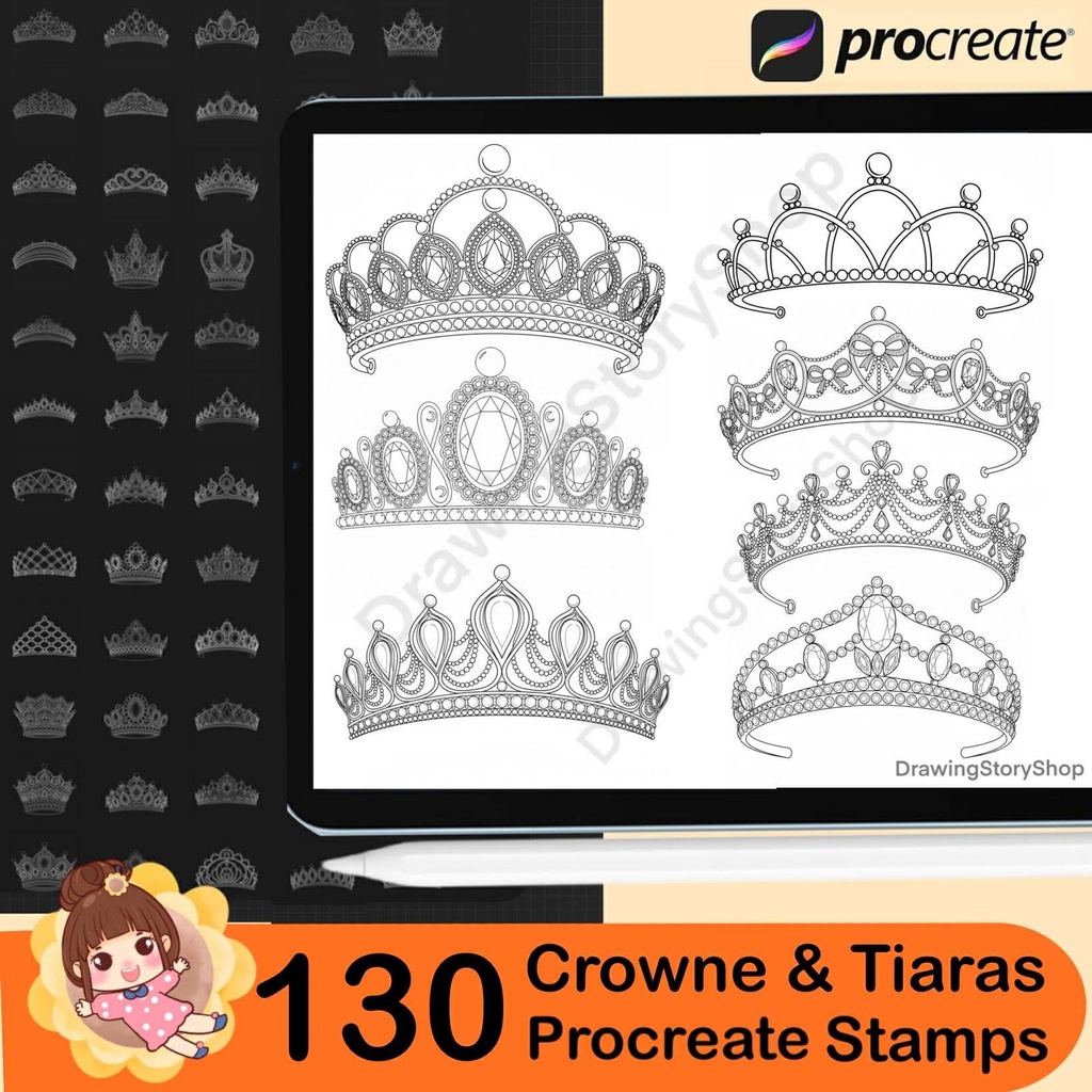 130 Procreate Crowns Stamps | luxurious Crowns Procreate Brushes | Tiara Procreate Brushes | Jewelry Procreate | Fashion Procreate