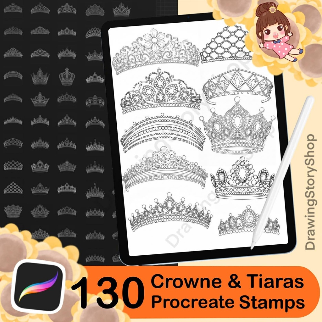 130 Procreate Crowns Stamps | luxurious Crowns Procreate Brushes | Tiara Procreate Brushes | Jewelry Procreate | Fashion Procreate