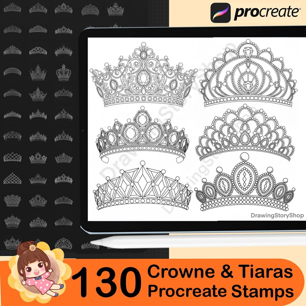 130 Procreate Crowns Stamps | luxurious Crowns Procreate Brushes | Tiara Procreate Brushes | Jewelry Procreate | Fashion Procreate