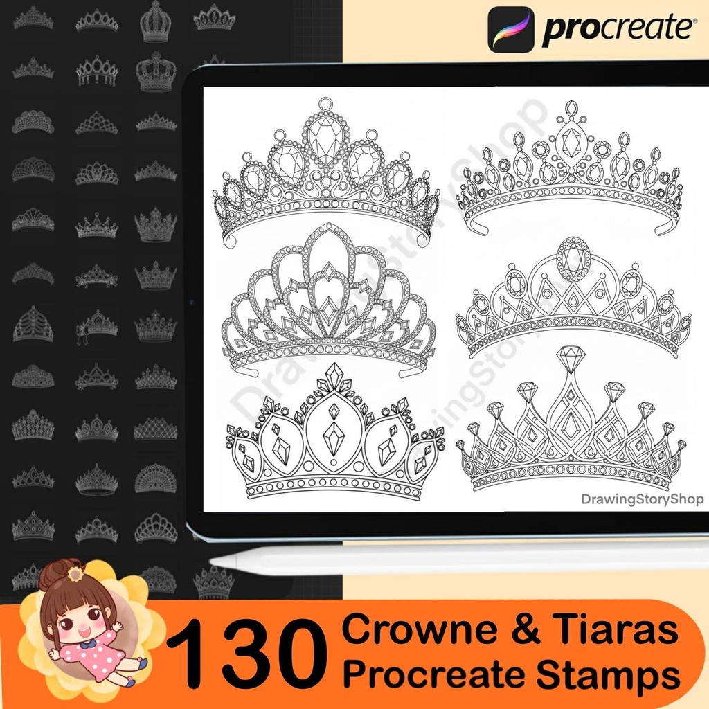 130 Procreate Crowns Stamps | luxurious Crowns Procreate Brushes | Tiara Procreate Brushes | Jewelry Procreate | Fashion Procreate