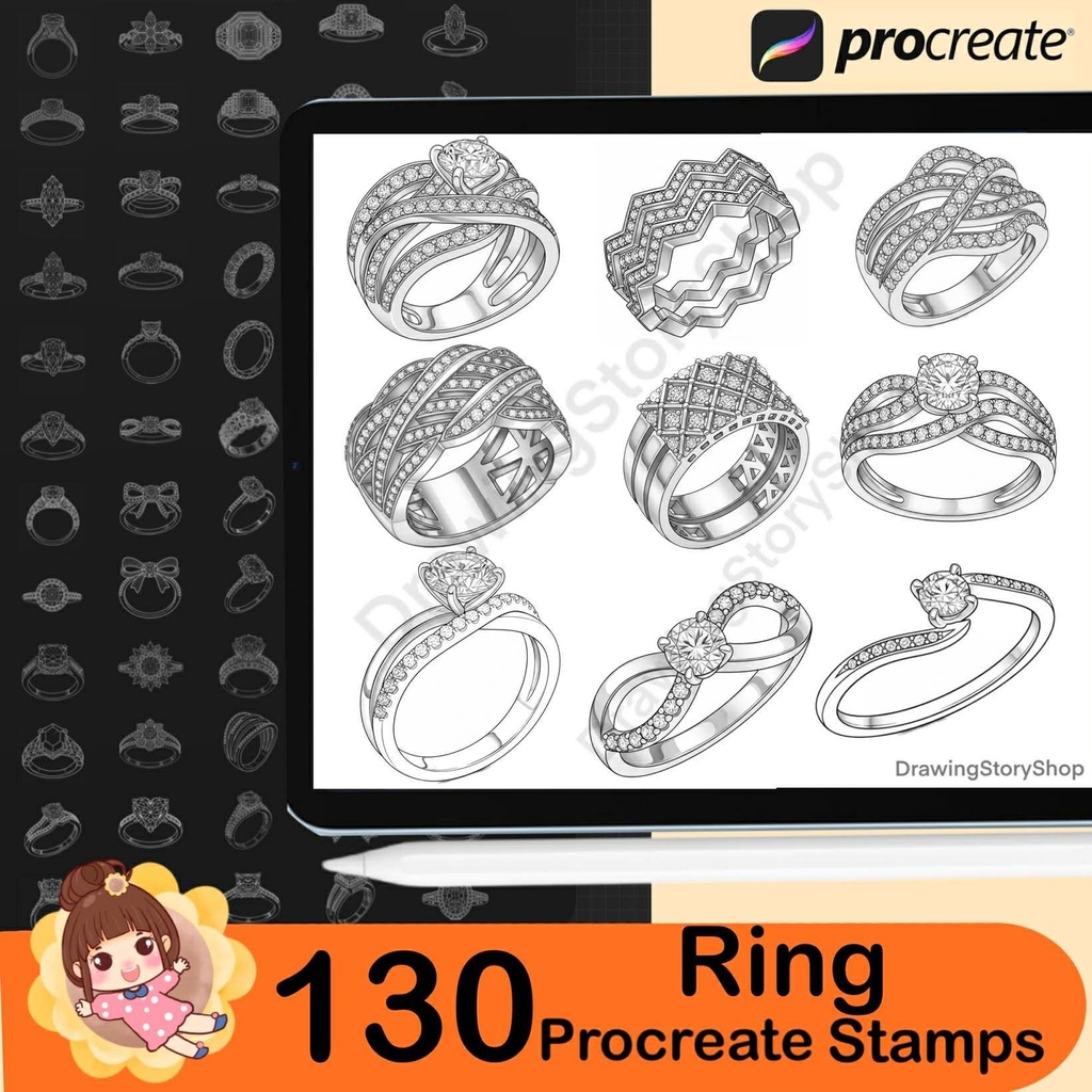 130 Procreate Ring Stamp Brushes | Procreate Wedding Ring Stamps | Procreate Jewelry Brush | Procreate Realistic Ring Stamps