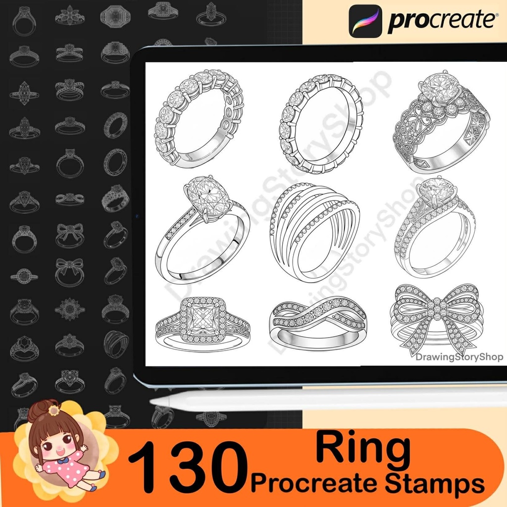 130 Procreate Ring Stamp Brushes | Procreate Wedding Ring Stamps | Procreate Jewelry Brush | Procreate Realistic Ring Stamps