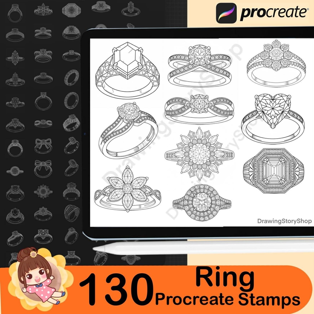 130 Procreate Ring Stamp Brushes | Procreate Wedding Ring Stamps | Procreate Jewelry Brush | Procreate Realistic Ring Stamps