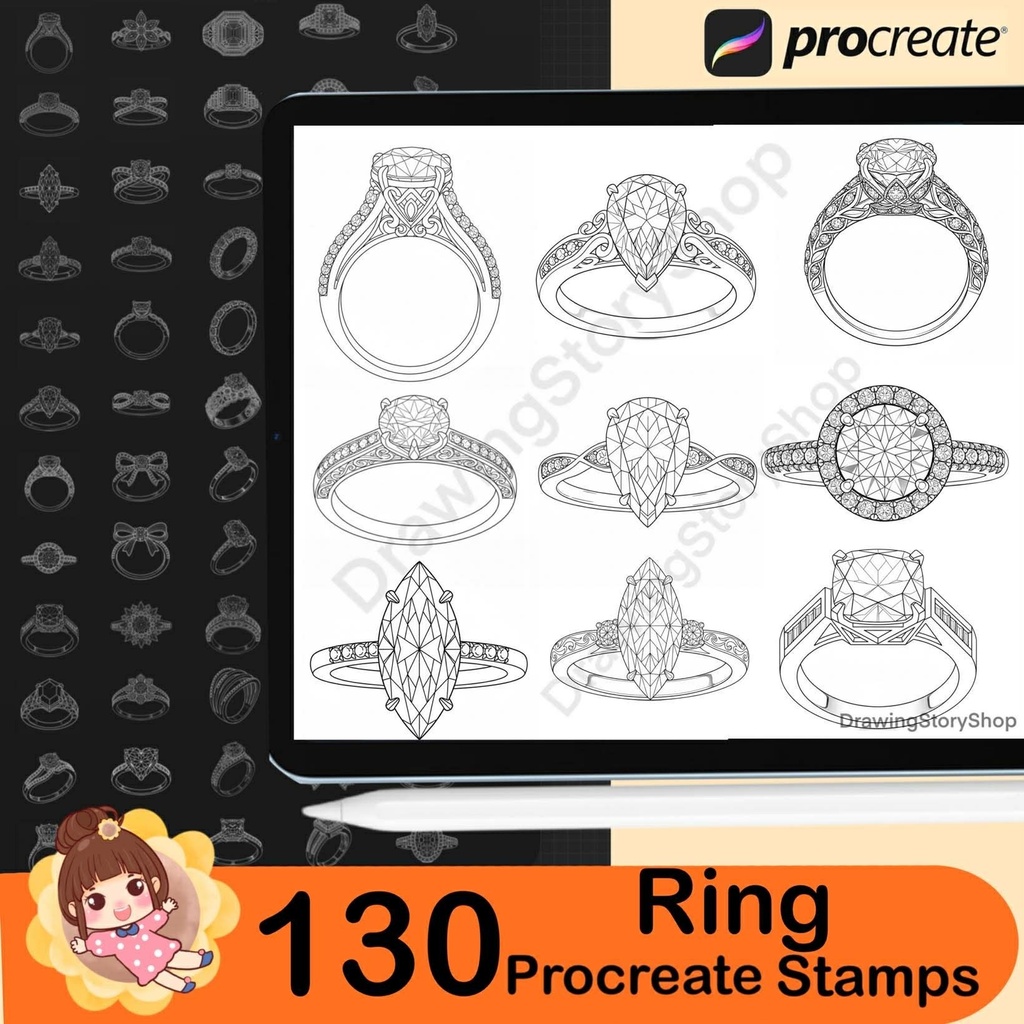 130 Procreate Ring Stamp Brushes | Procreate Wedding Ring Stamps | Procreate Jewelry Brush | Procreate Realistic Ring Stamps