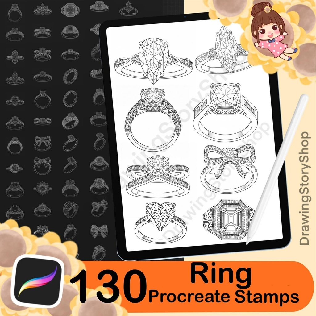 130 Procreate Ring Stamp Brushes | Procreate Wedding Ring Stamps | Procreate Jewelry Brush | Procreate Realistic Ring Stamps