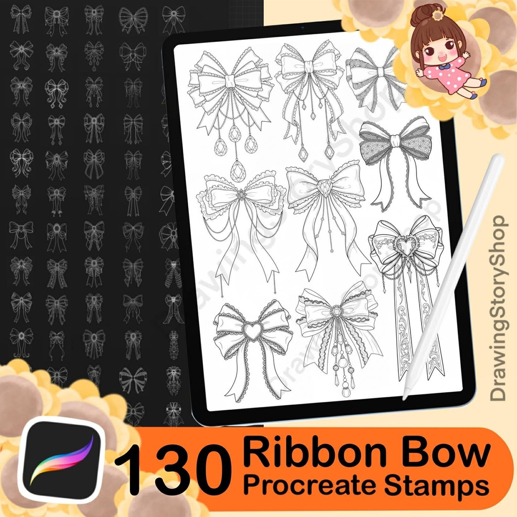 130 Ribbon bow outline stamps, Coquette bows stamps for Procreate, Procreate tattoo brushes, Elegant Bows stamps, Minimal wedding bow brushe
