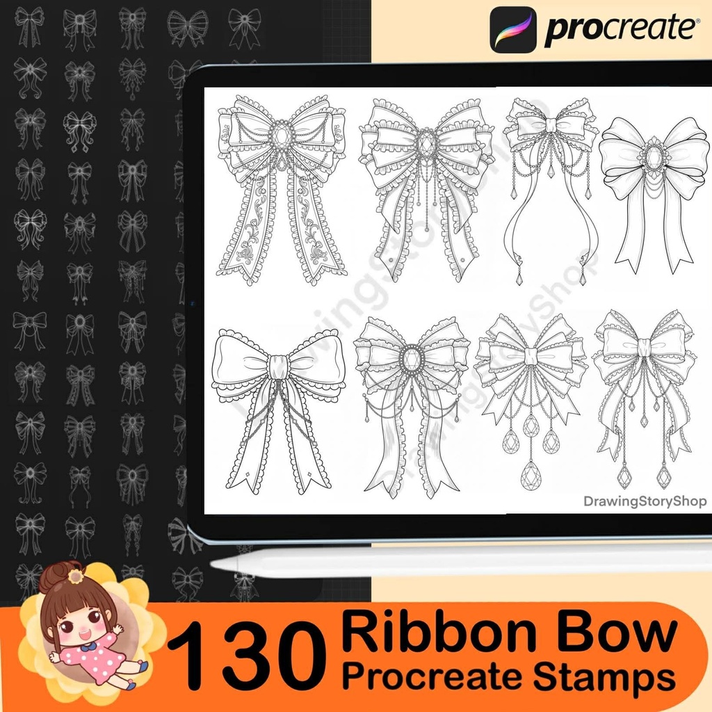 130 Ribbon bow outline stamps, Coquette bows stamps for Procreate, Procreate tattoo brushes, Elegant Bows stamps, Minimal wedding bow brushe