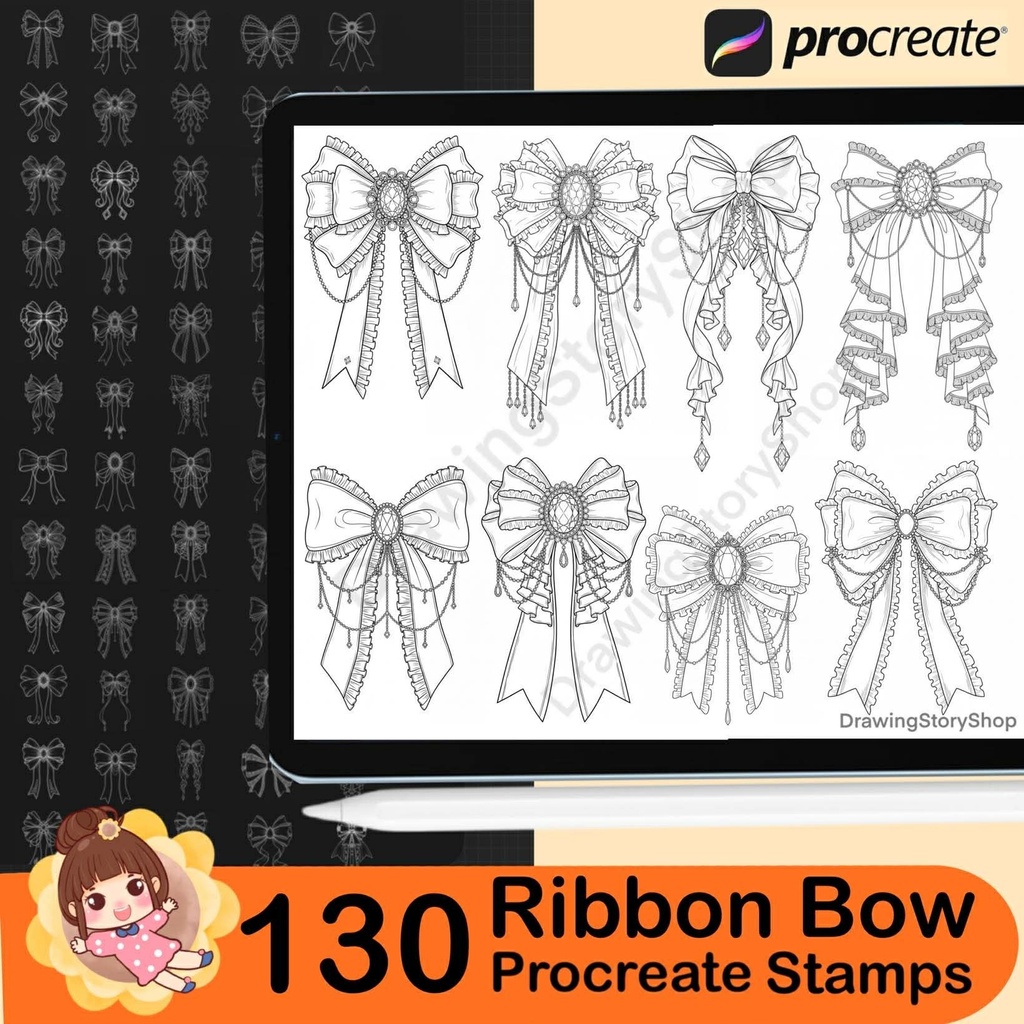 130 Ribbon bow outline stamps, Coquette bows stamps for Procreate, Procreate tattoo brushes, Elegant Bows stamps, Minimal wedding bow brushe