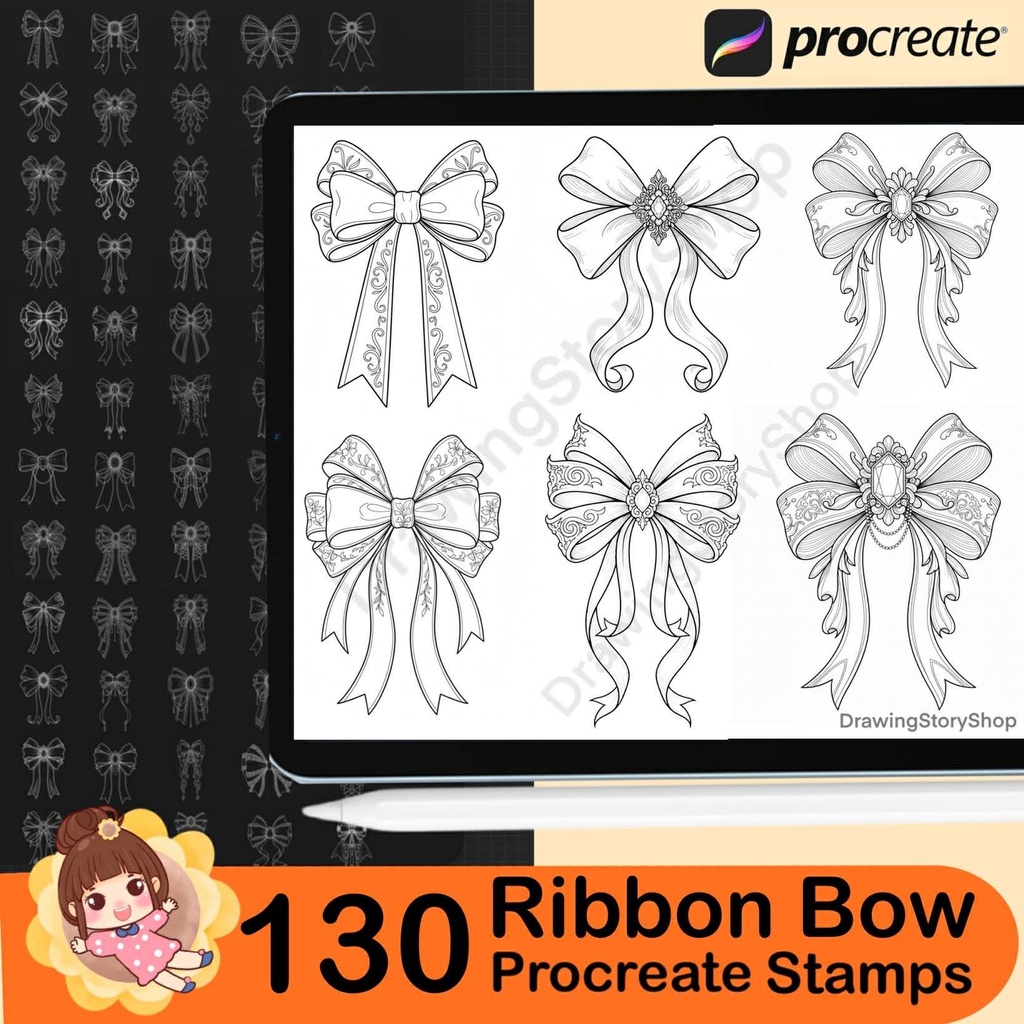 130 Ribbon bow outline stamps, Coquette bows stamps for Procreate, Procreate tattoo brushes, Elegant Bows stamps, Minimal wedding bow brushe