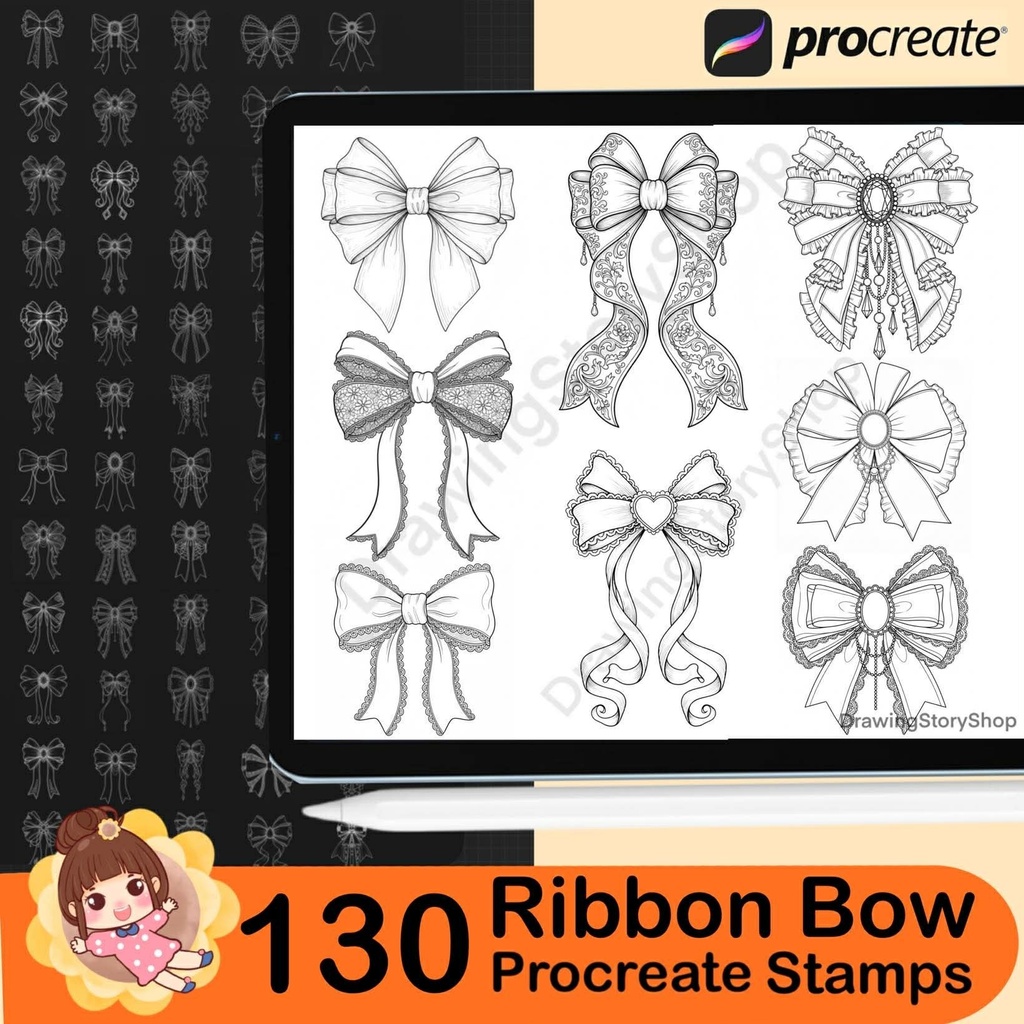 130 Ribbon bow outline stamps, Coquette bows stamps for Procreate, Procreate tattoo brushes, Elegant Bows stamps, Minimal wedding bow brushe