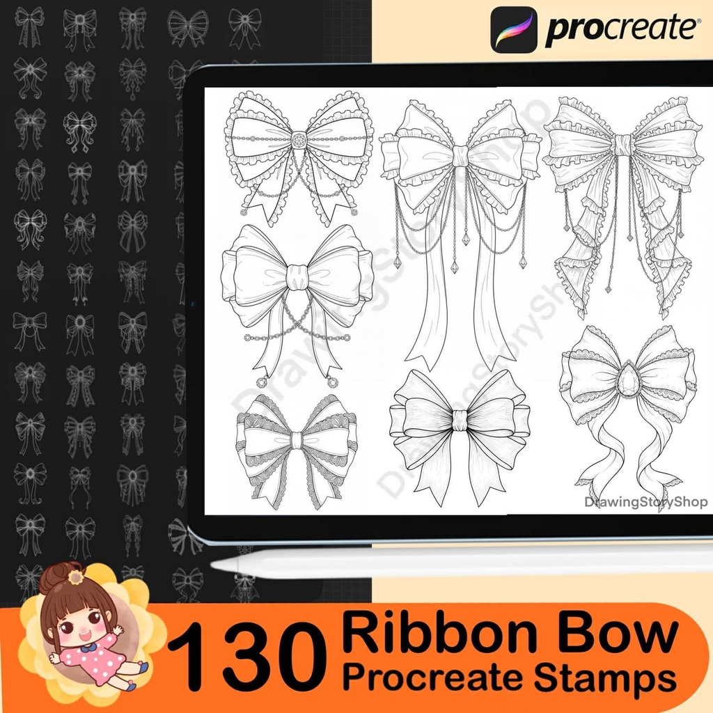 130 Ribbon bow outline stamps, Coquette bows stamps for Procreate, Procreate tattoo brushes, Elegant Bows stamps, Minimal wedding bow brushe