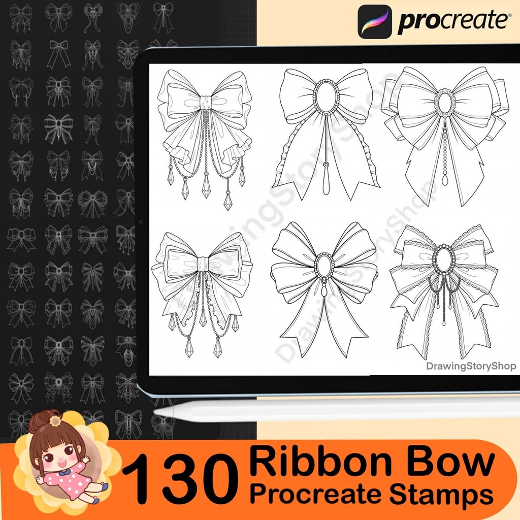 130 Ribbon Bow Outline Stamps: Coquette Procreate Tattoo Brushes