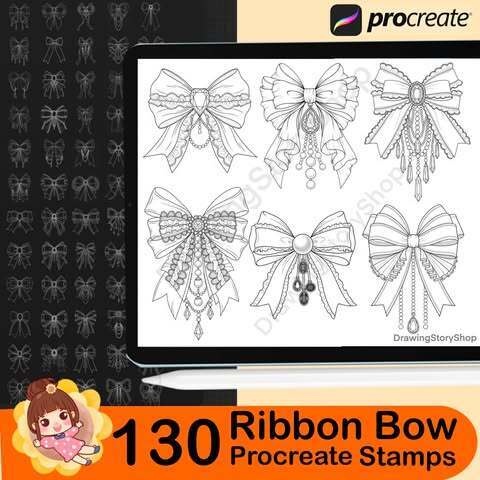 130 Ribbon Bow Outline Stamps: Coquette Procreate Tattoo Brushes
