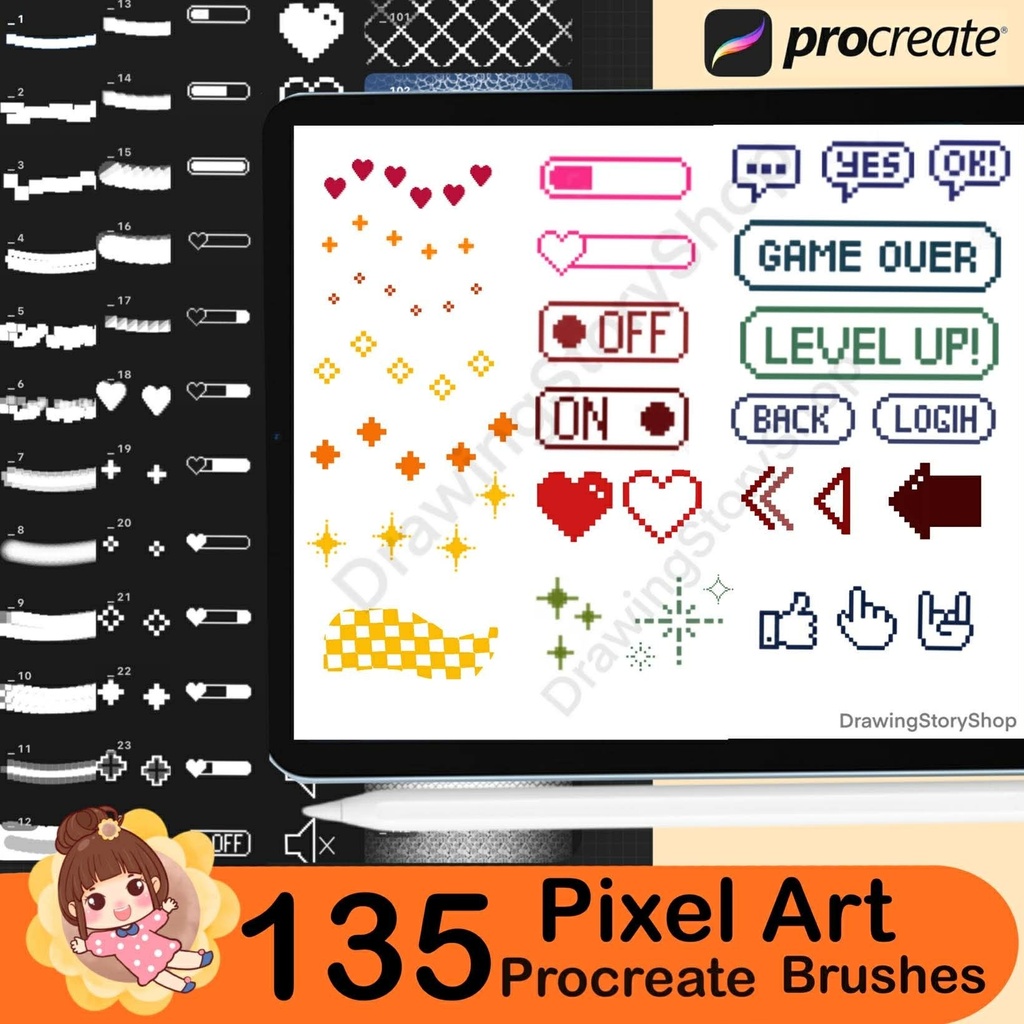 135 Procreate Pixel Brushes: Ultimate Pixel Brush Pack, Perfect for 8bit Art, Pixel Lineart, Foliage, Emoji, and Text Creation