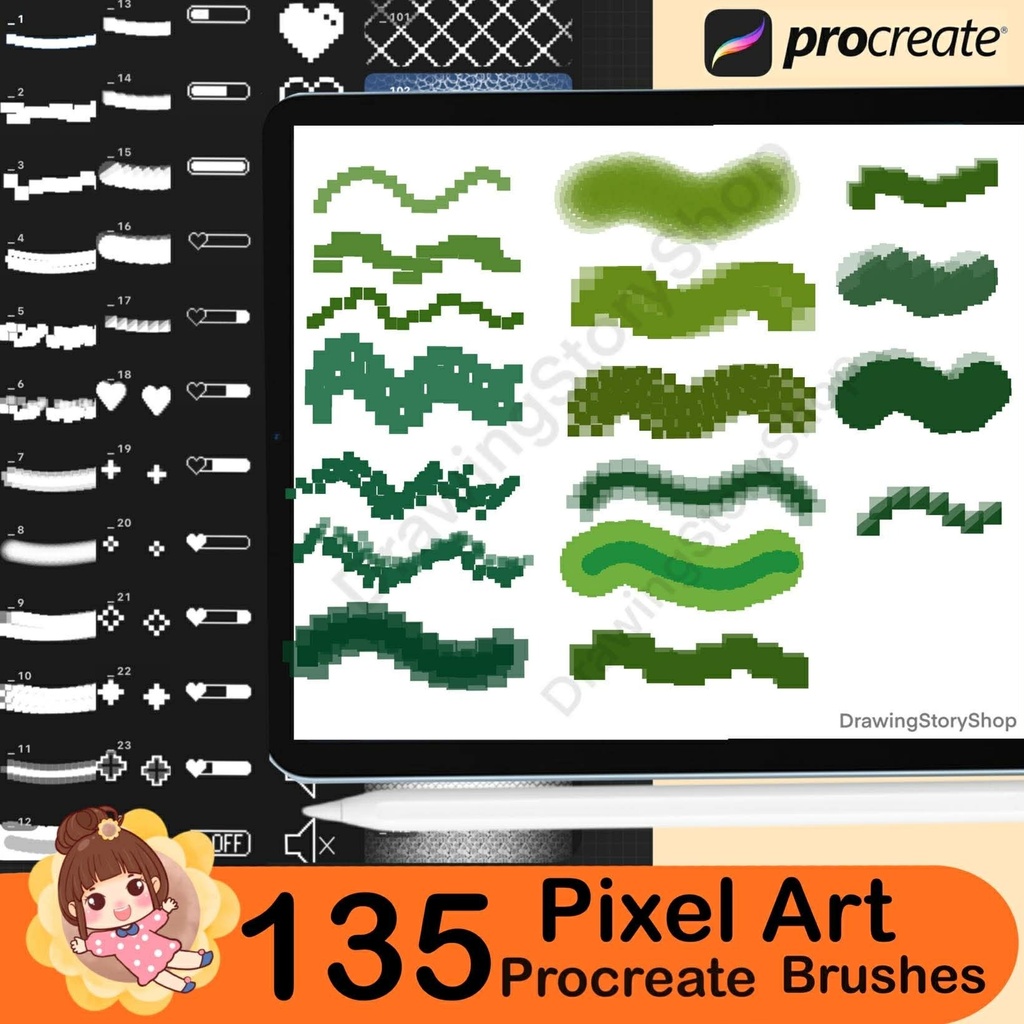 135 Procreate Pixel Brushes: Ultimate Pixel Brush Pack, Perfect for 8bit Art, Pixel Lineart, Foliage, Emoji, and Text Creation