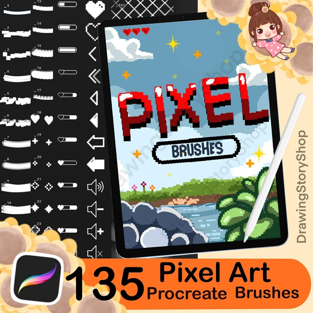 135 Procreate Pixel Brushes: Ultimate Pixel Brush Pack, Perfect for 8bit Art, Pixel Lineart, Foliage, Emoji, and Text Creation