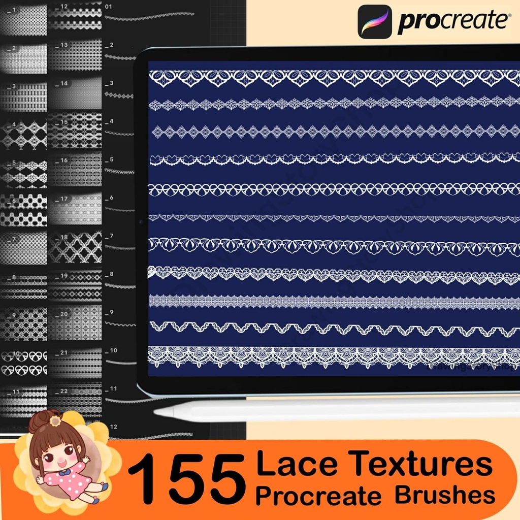 155 Procreate Lace Textures | Procreate Lace Seamless Brushes | Procreate Fishnet Texture | Procreate Lace Patterns