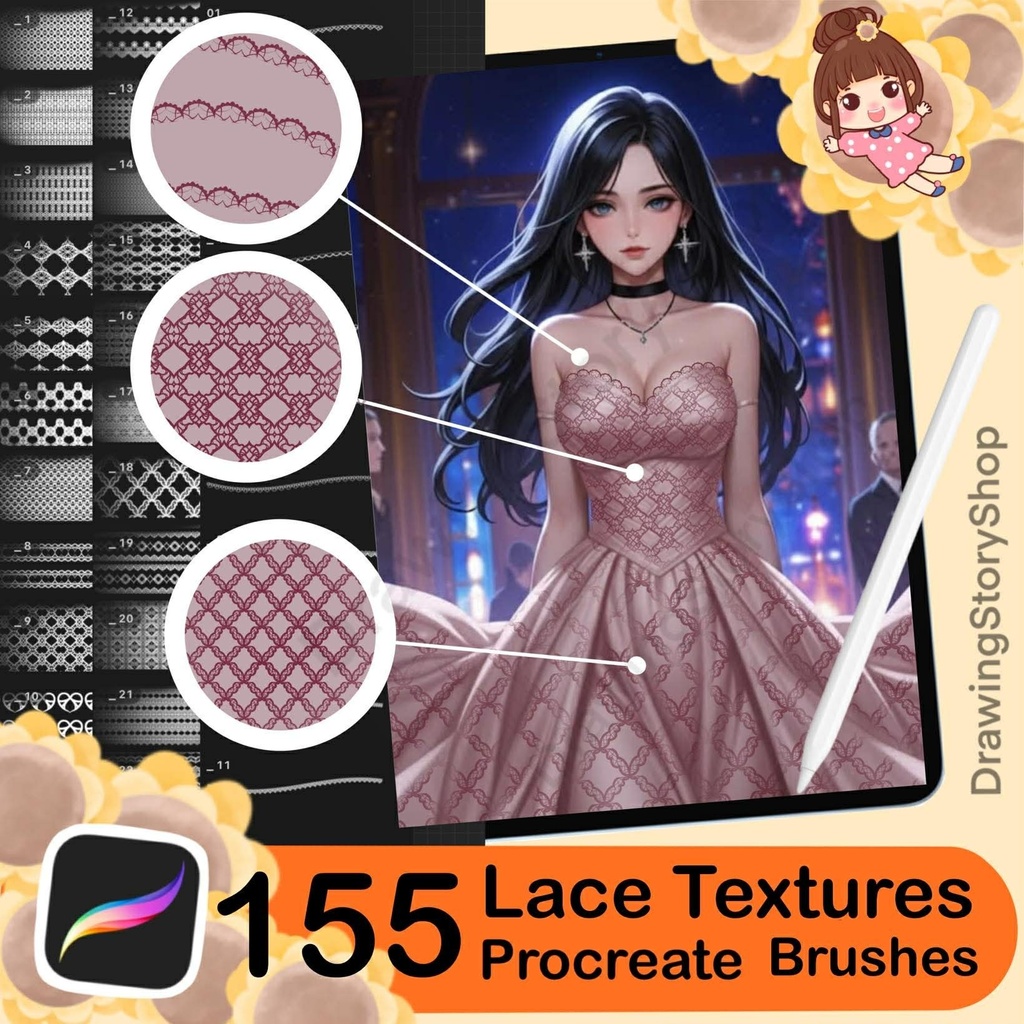 155 Procreate Lace Textures | Procreate Lace Seamless Brushes | Procreate Fishnet Texture | Procreate Lace Patterns