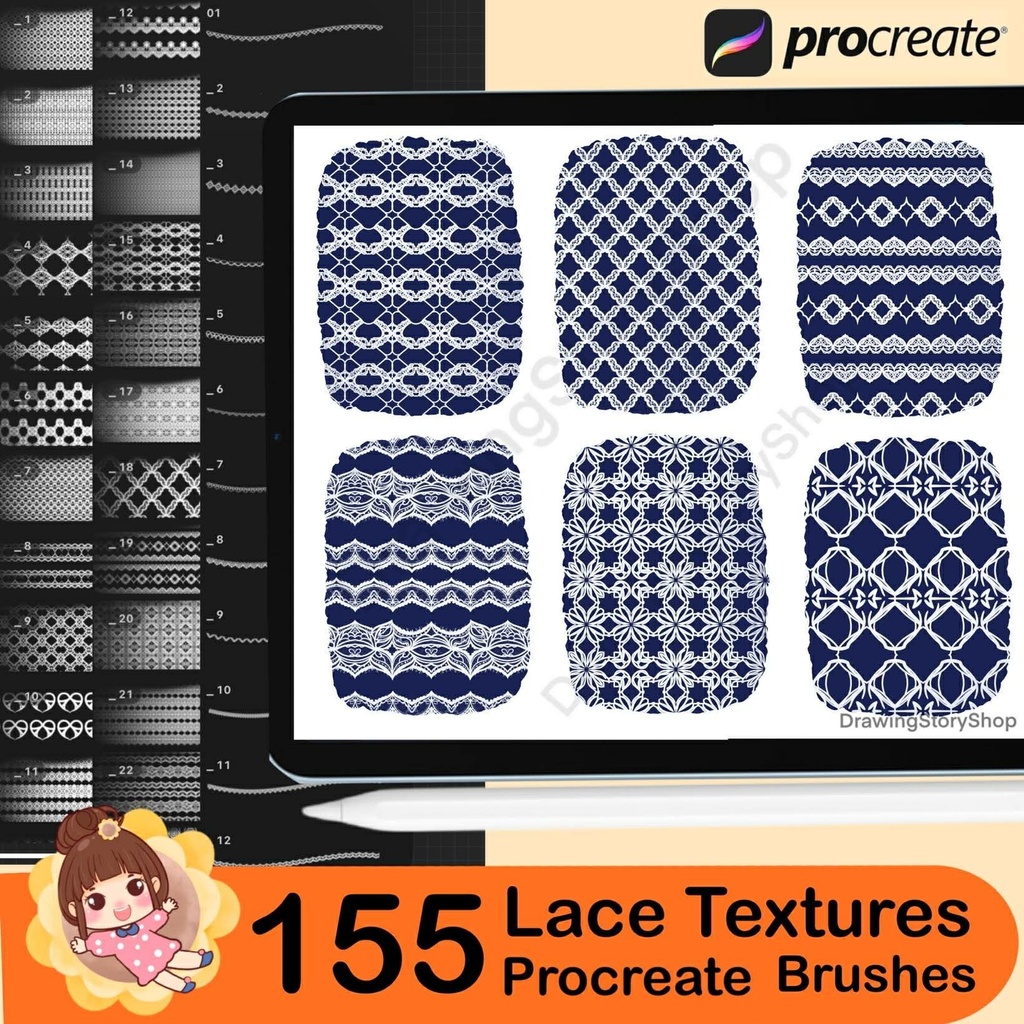 155 Procreate Lace Textures | Procreate Lace Seamless Brushes | Procreate Fishnet Texture | Procreate Lace Patterns