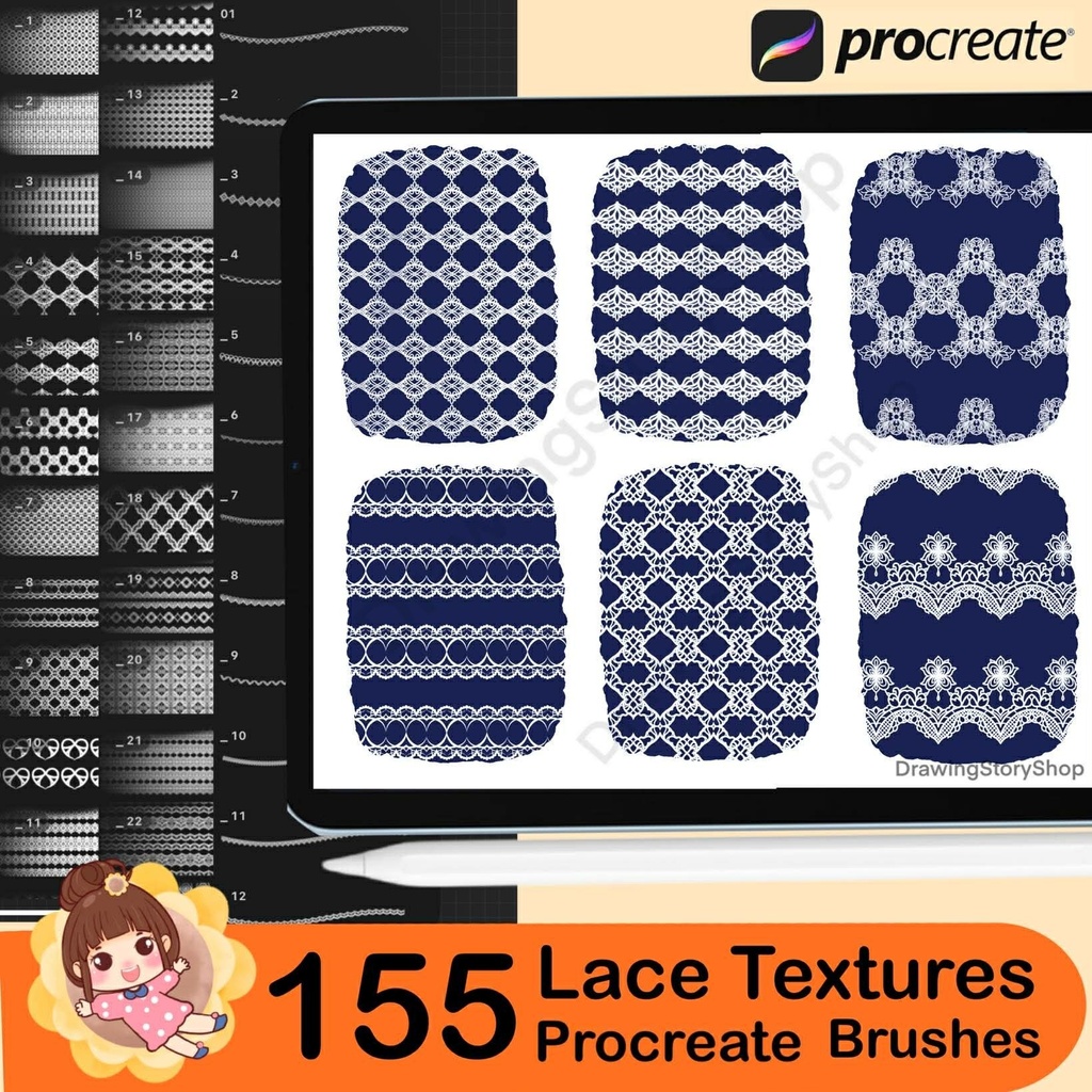 155 Procreate Lace Textures | Procreate Lace Seamless Brushes | Procreate Fishnet Texture | Procreate Lace Patterns