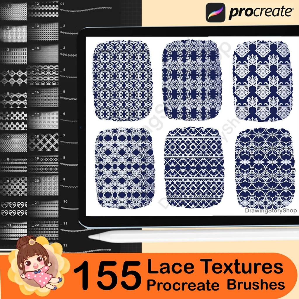 155 Procreate Lace Textures | Procreate Lace Seamless Brushes | Procreate Fishnet Texture | Procreate Lace Patterns