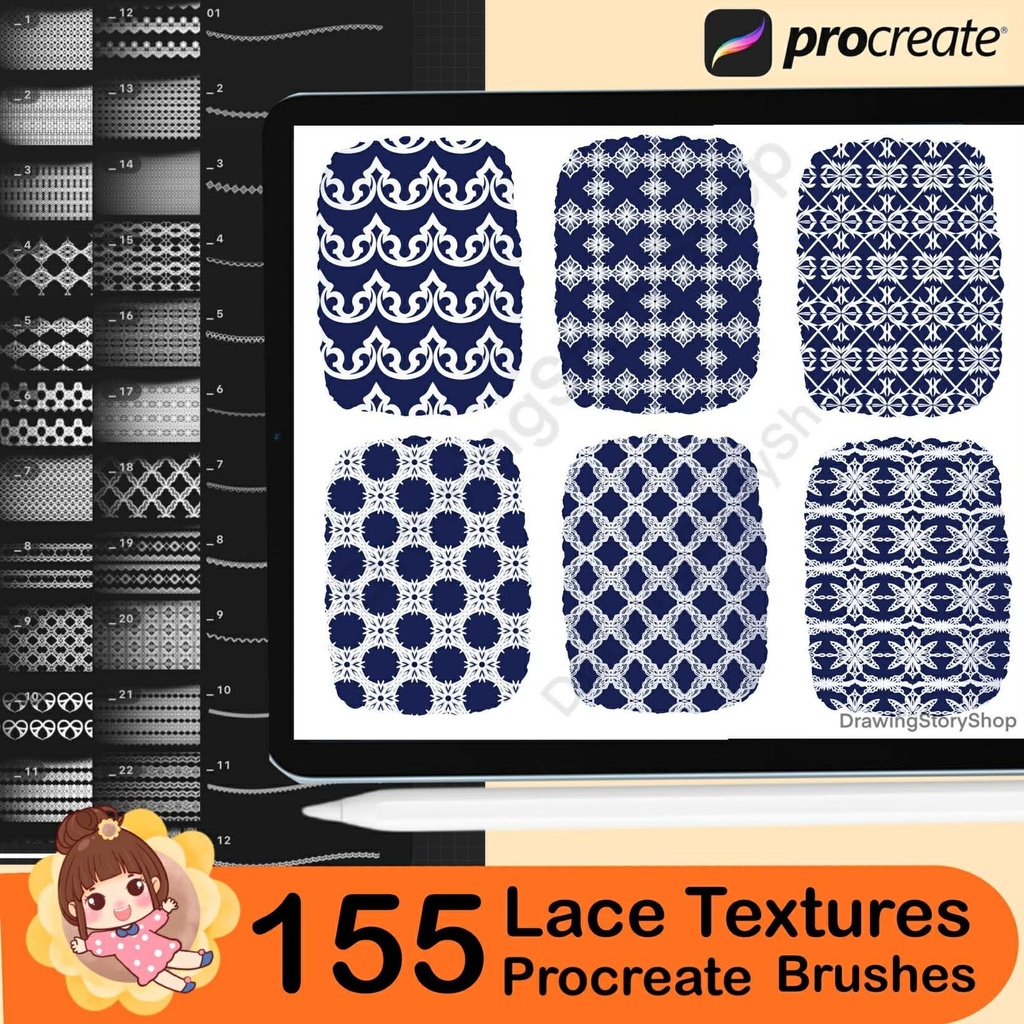155 Procreate Lace Textures | Procreate Lace Seamless Brushes | Procreate Fishnet Texture | Procreate Lace Patterns