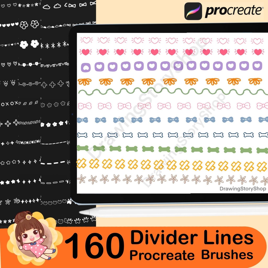 160 Boho Border & Divider Lines Procreate brush Set