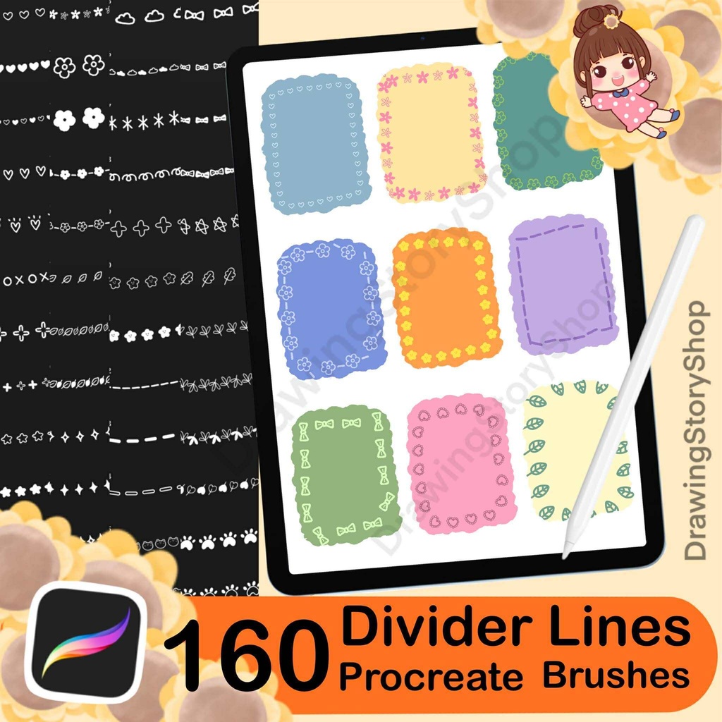 160 Boho Border & Divider Lines Procreate brush Set