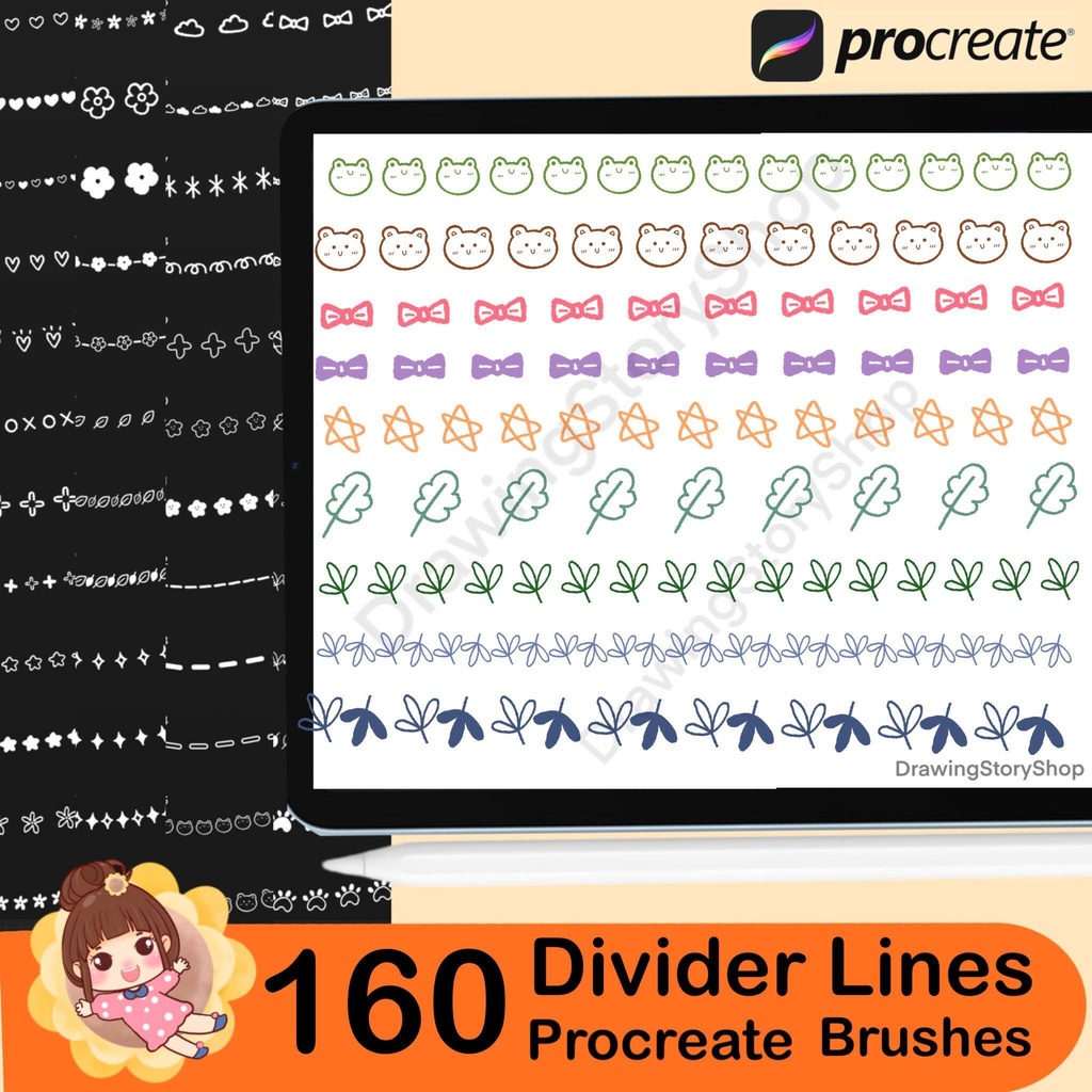 160 Boho Border & Divider Lines Procreate brush Set