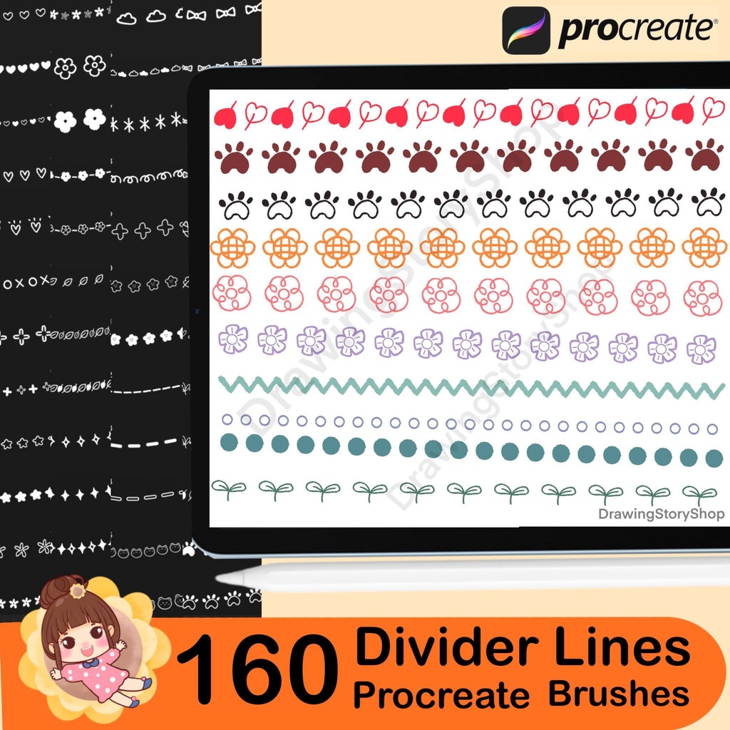 160 Boho Border & Divider Lines Procreate brush Set