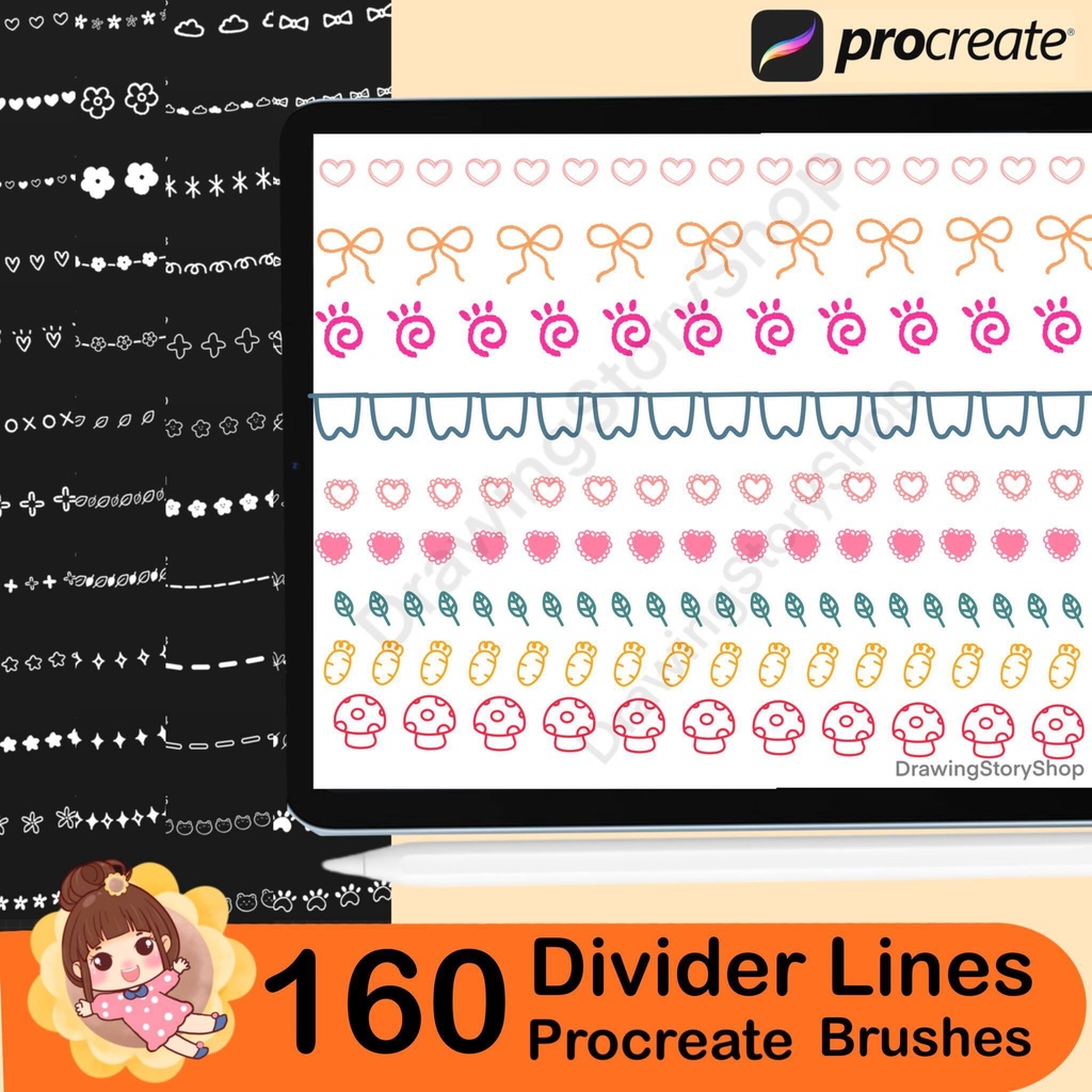 160 Boho Border & Divider Lines Procreate brush Set