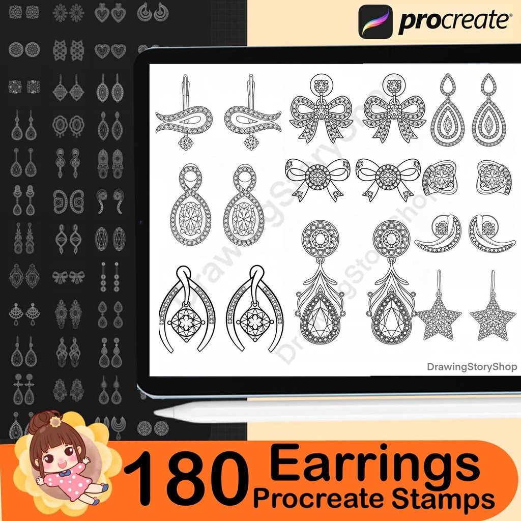 180 Procreate Earring Stamp Brushes | Elegant & Luxury Jewelry Stamps