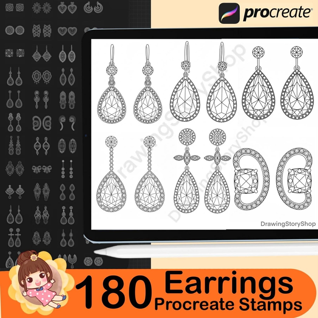 180 Procreate Earring Stamp Brushes | Elegant & Luxury Jewelry Stamps