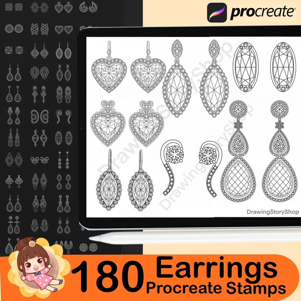 180 Procreate Earring Stamp Brushes | Elegant & Luxury Jewelry Stamps
