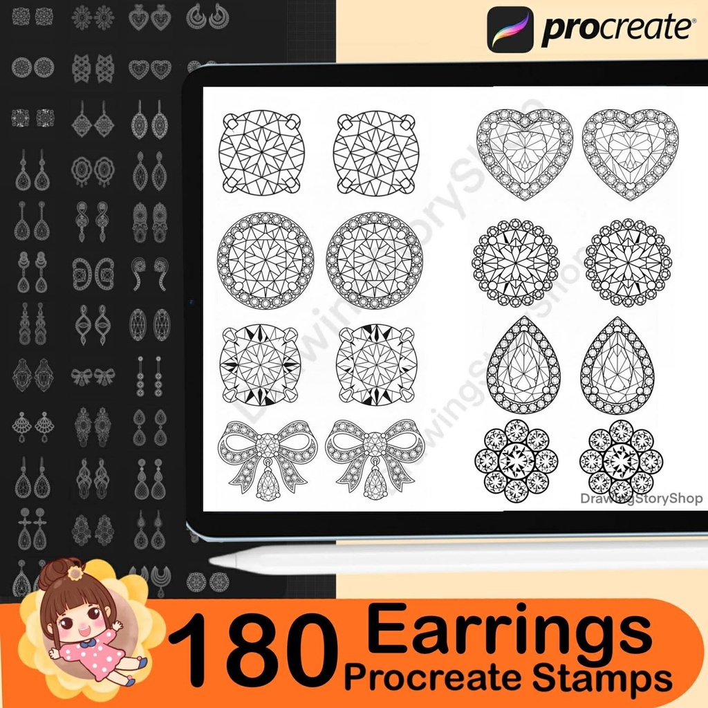 180 Procreate Earring Stamp Brushes | Elegant & Luxury Jewelry Stamps